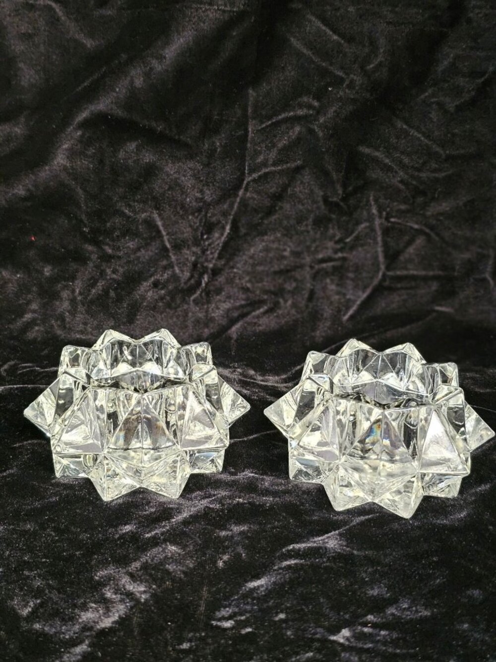 Vintage Crystal Starburst Candle Holders Set Of 2 3.5-Inch Wide Heavy Lead Glass